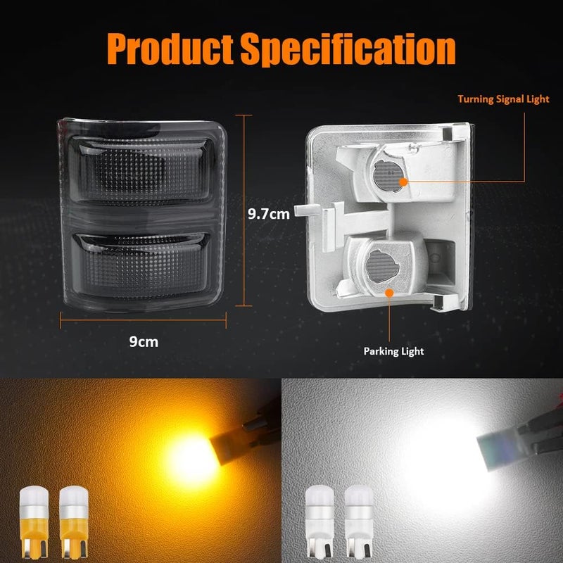 Best View Signal Mirror Lights, Smoke Lens Side Marker Lamp for 2008-2016 Ford F250 F350 F450 F550 Super Duty for Pickup Truck,Amber & White led Turn Signal Light Aftermarket Replacement（Pack of 2） - Image 3